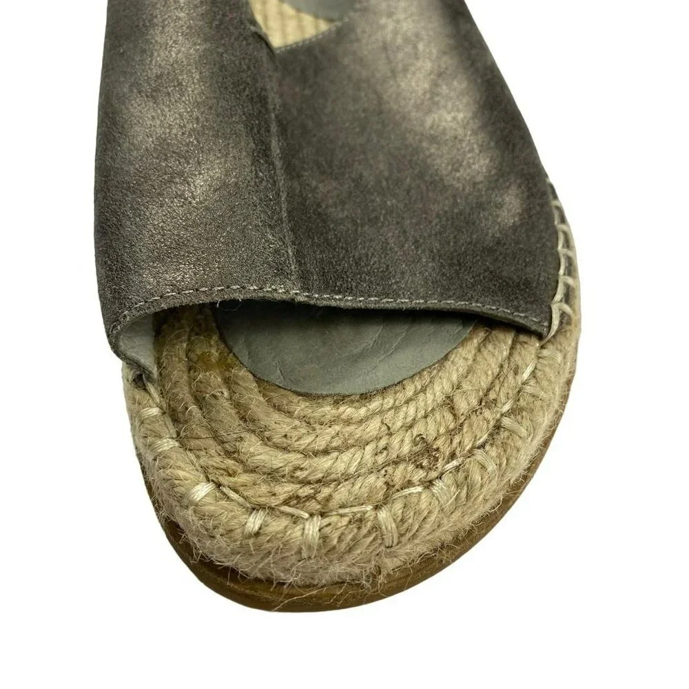Eileen Fisher Metallic Pewter Milly Mule Espadrille Leather‎ Open Toe Sandals 10
